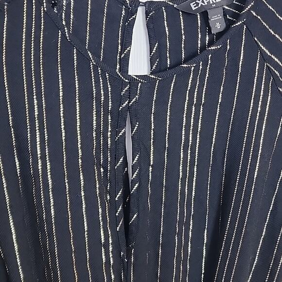 Express Black/Gold Blouse, Tie Front, Keyhole Opening, Medium - Picture 4 of 8